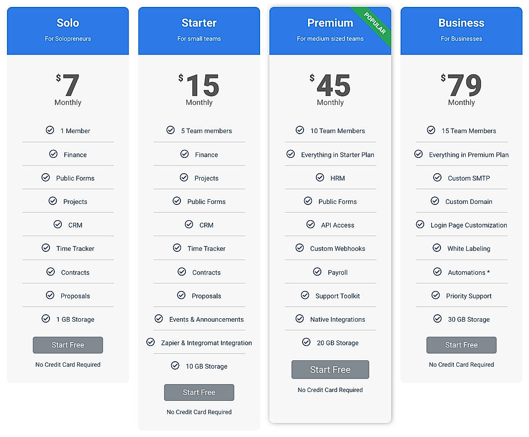 Pricing screenshot