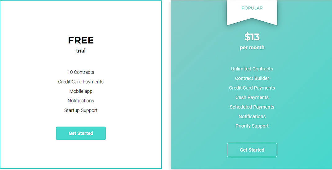 Pricing screenshot
