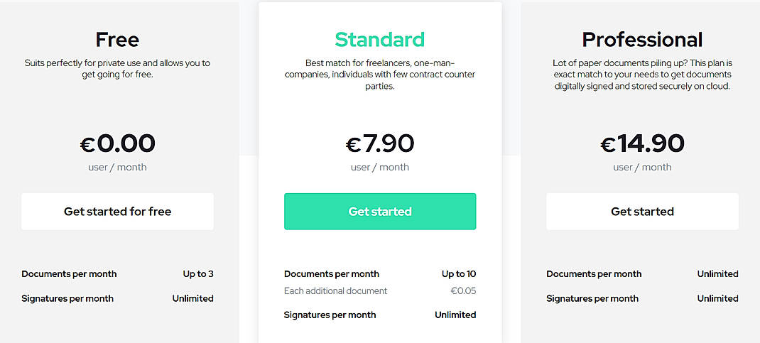 Pricing screenshot