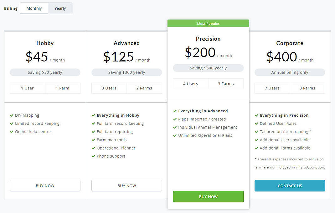 Pricing screenshot