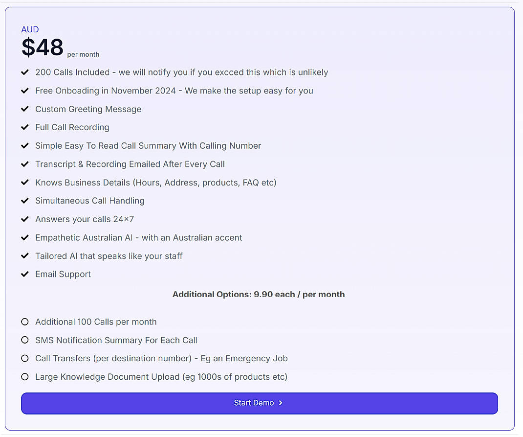Pricing screenshot