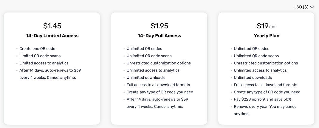 Pricing screenshot