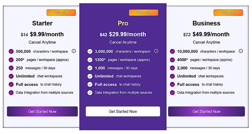 Pricing screenshot