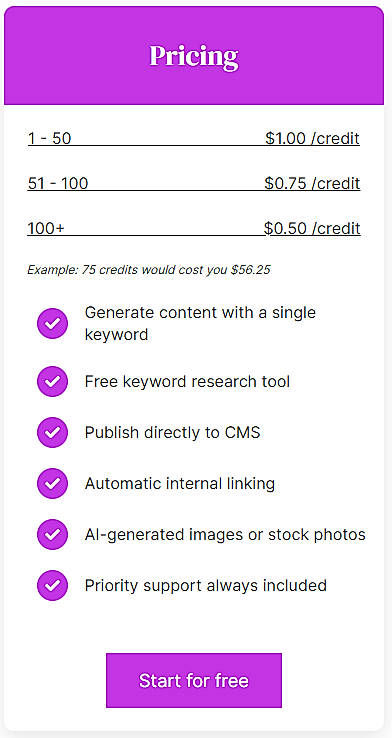 Pricing screenshot