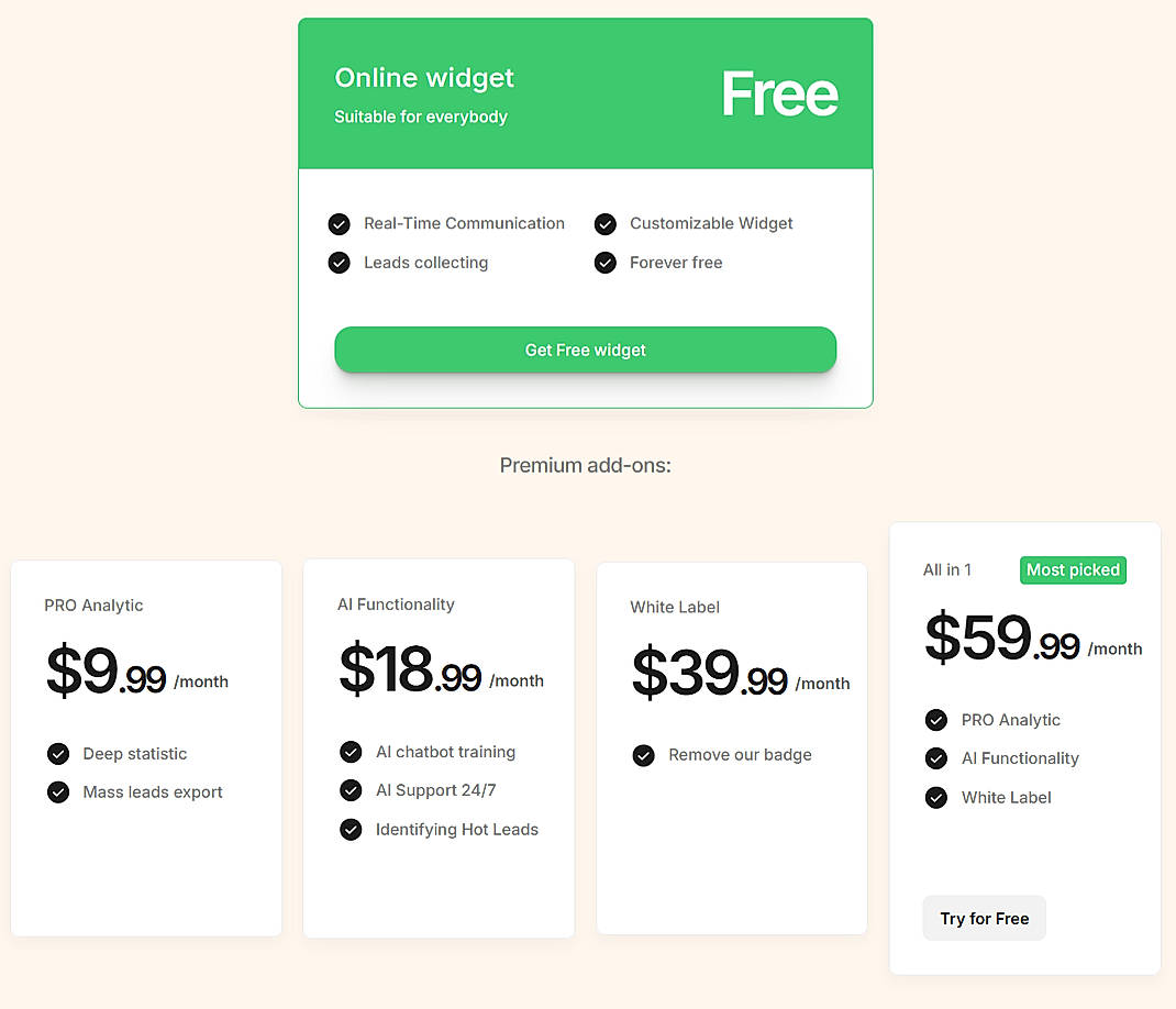Pricing screenshot