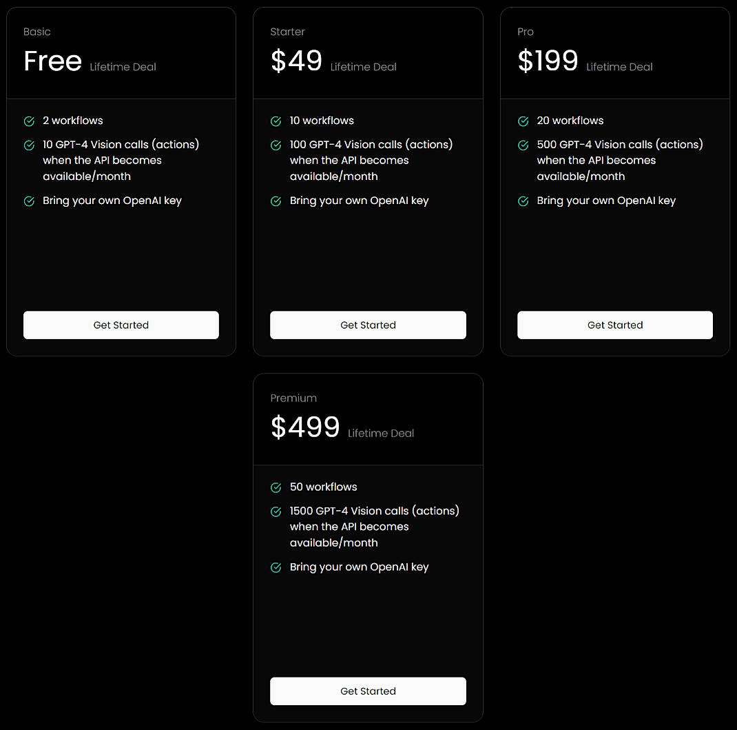 Pricing screenshot