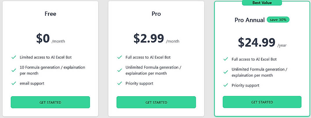 Pricing screenshot