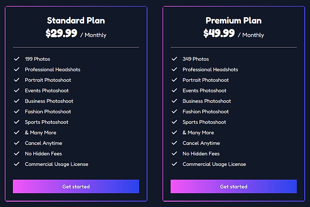 Pricing screenshot
