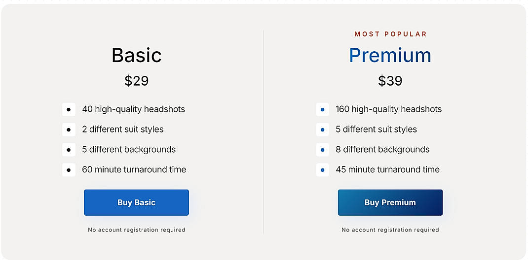 Pricing screenshot