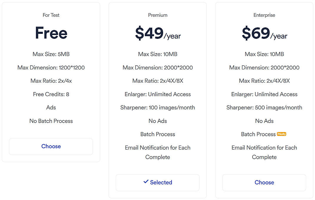 Pricing screenshot