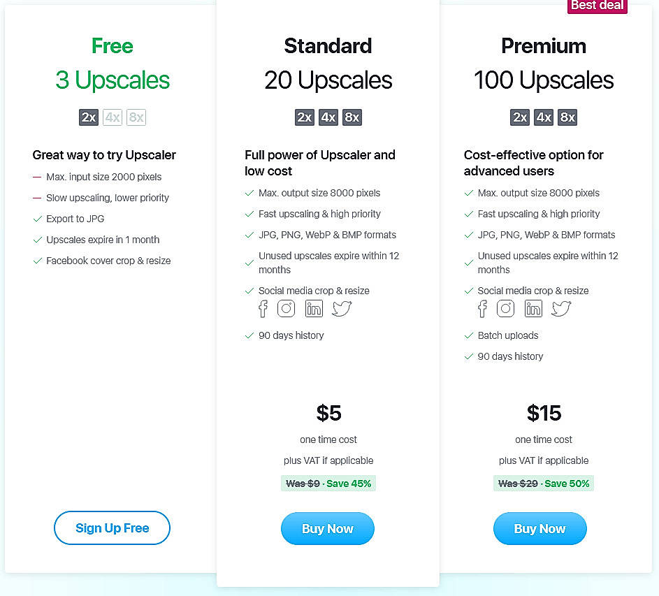 Pricing screenshot