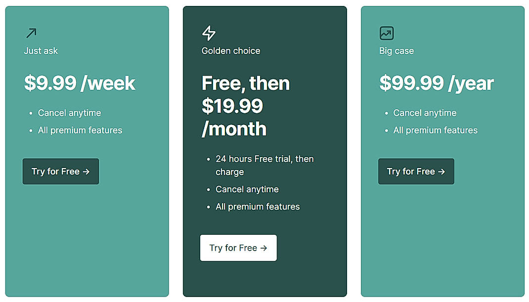 Pricing screenshot