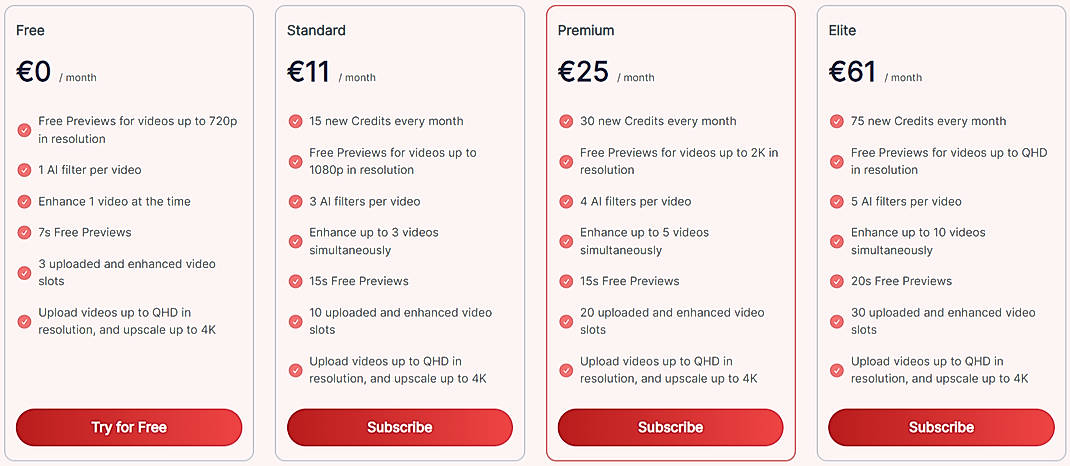 Pricing screenshot