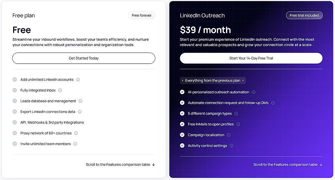 Pricing screenshot
