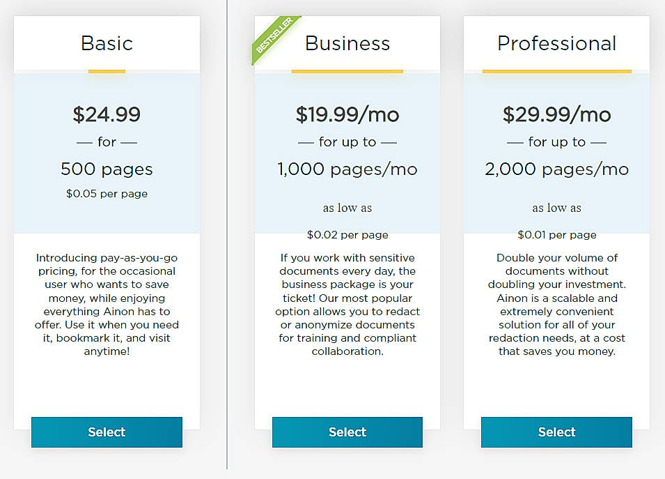 Pricing screenshot