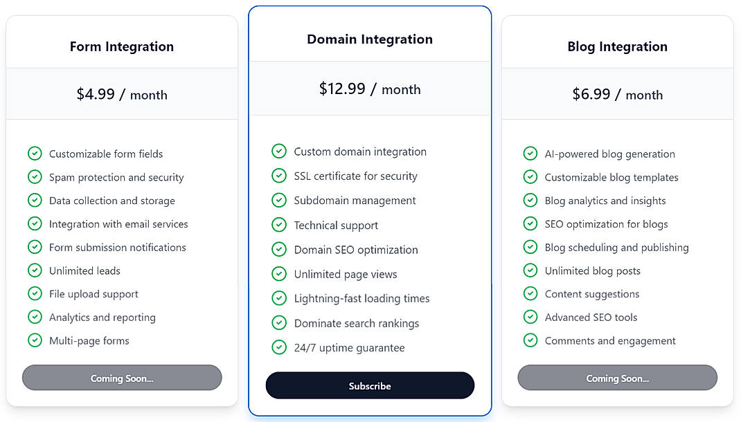 Pricing screenshot