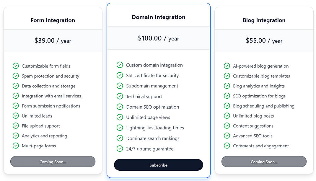 Pricing screenshot