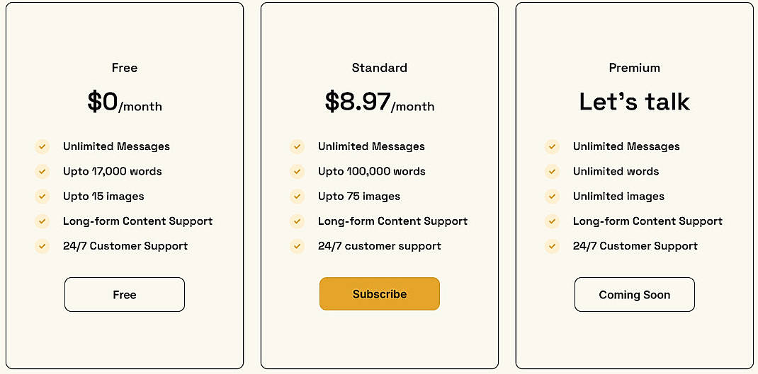 Pricing screenshot