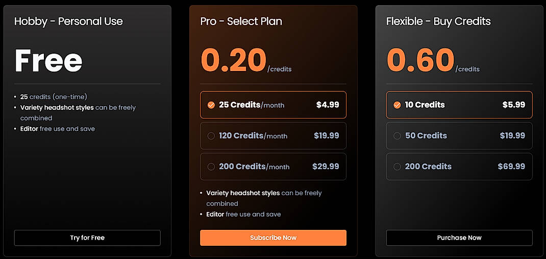 Pricing screenshot