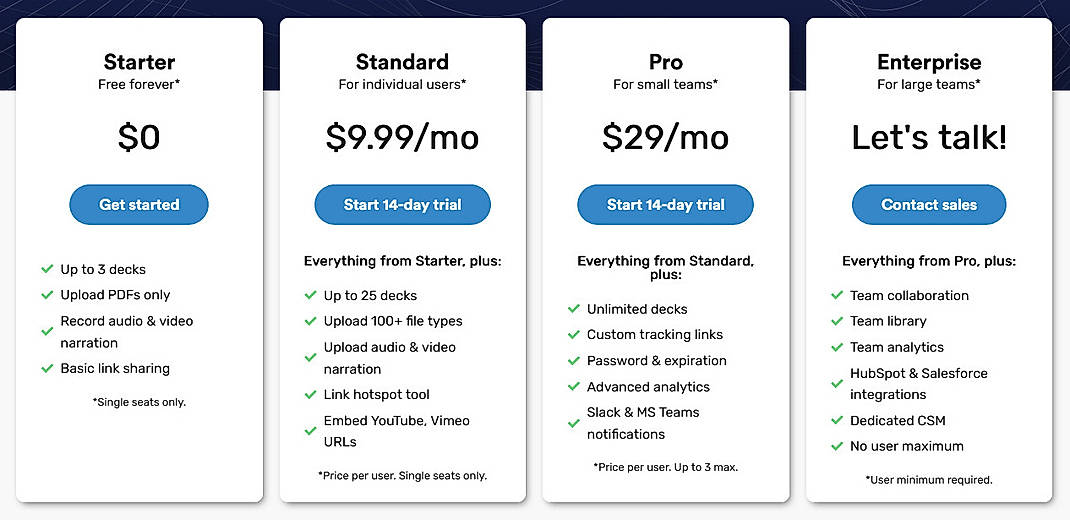 Pricing screenshot