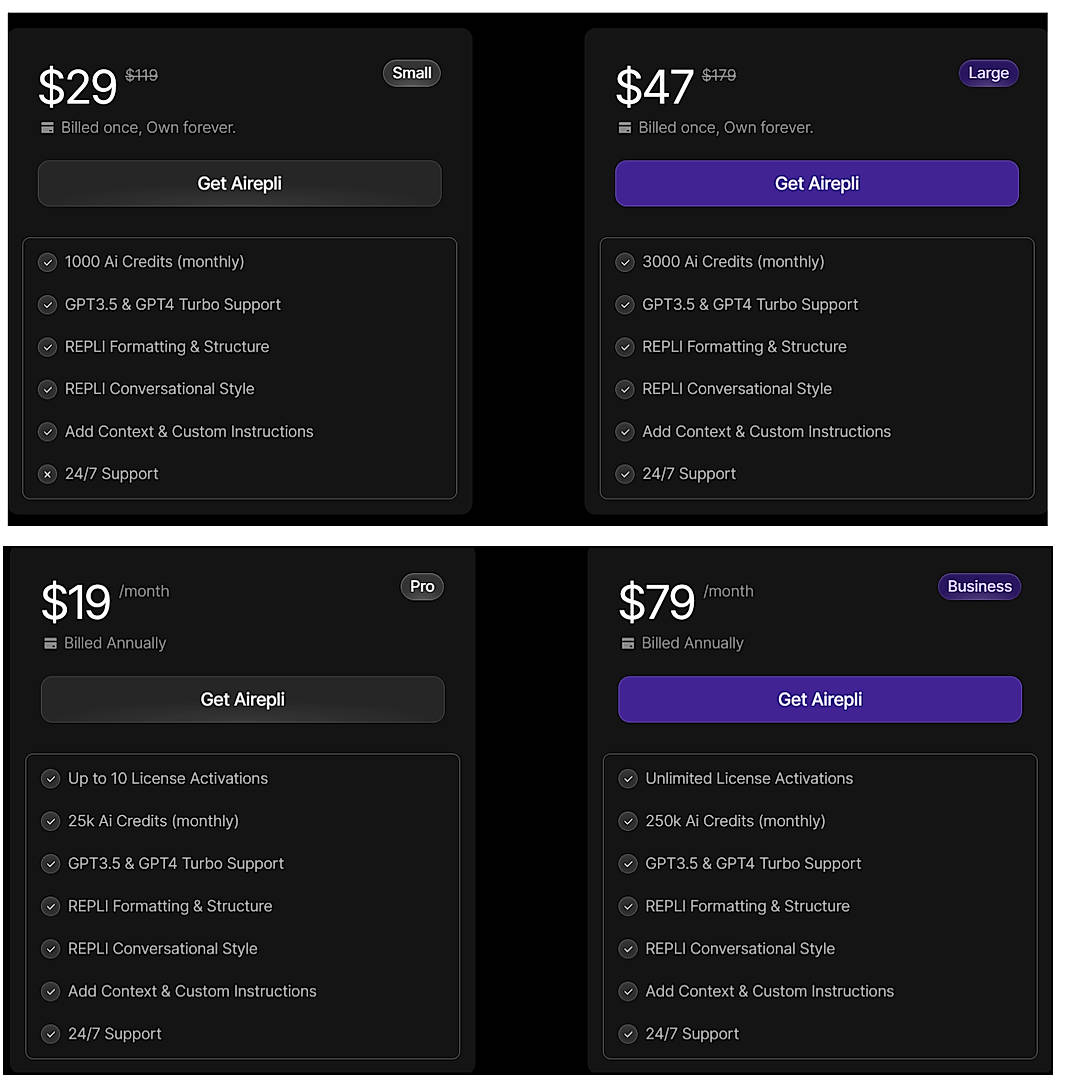 Pricing screenshot