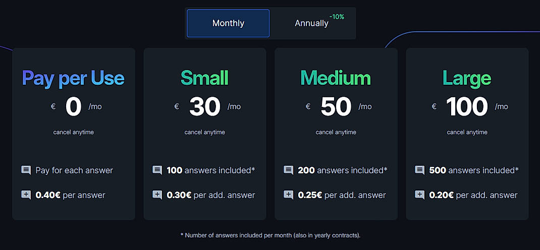 Pricing screenshot