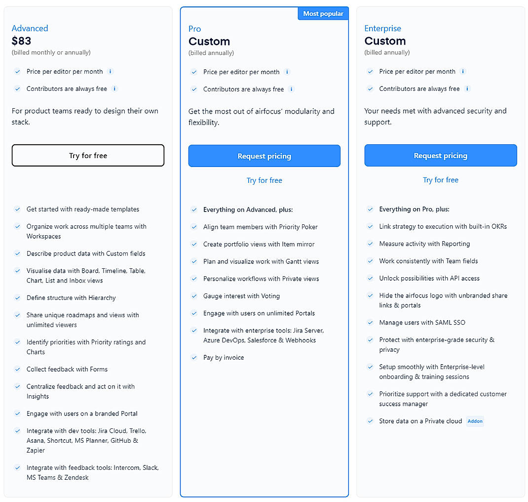 Pricing screenshot