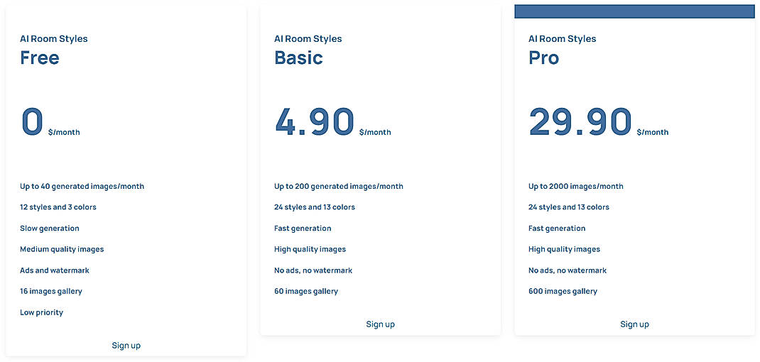 Pricing screenshot