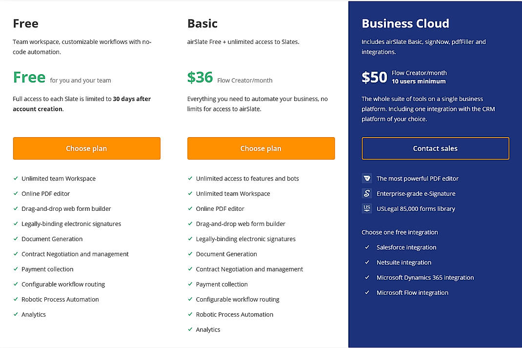 Pricing screenshot