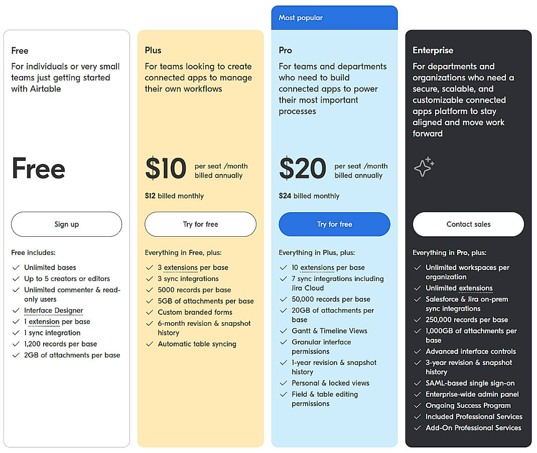 Pricing screenshot