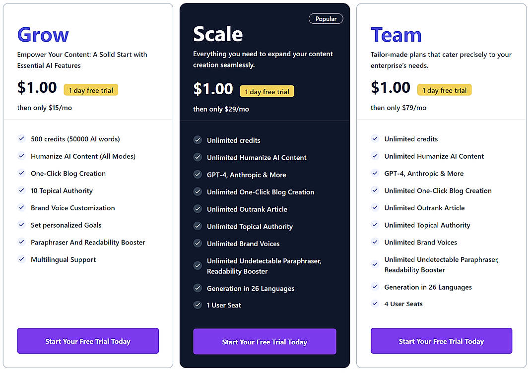 Pricing screenshot