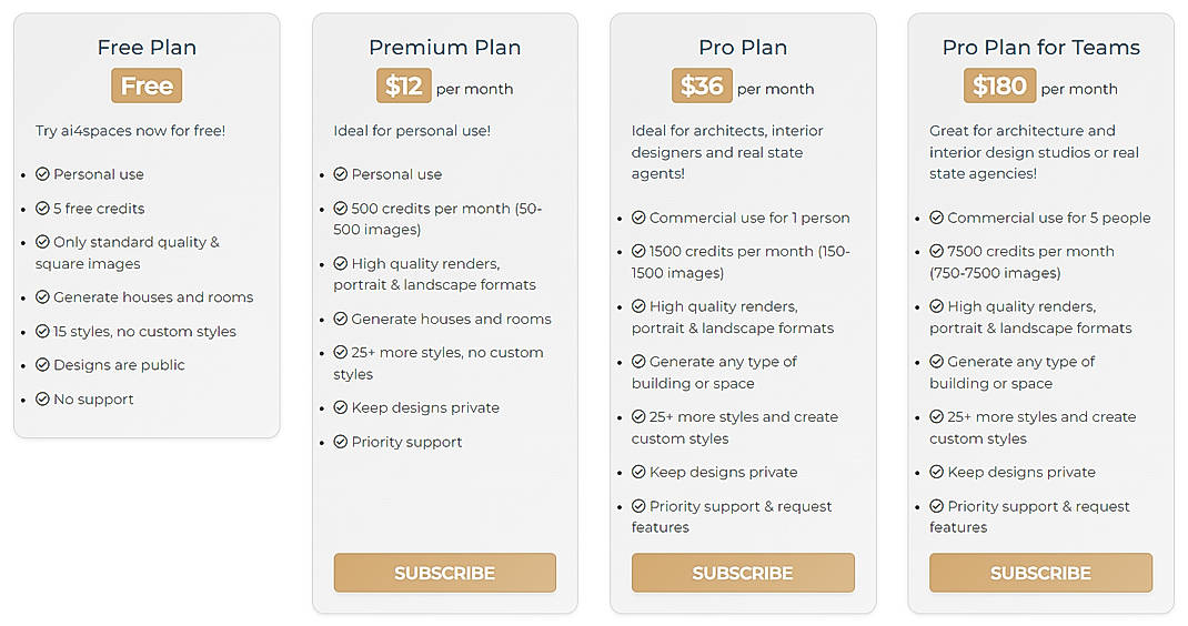 Pricing screenshot