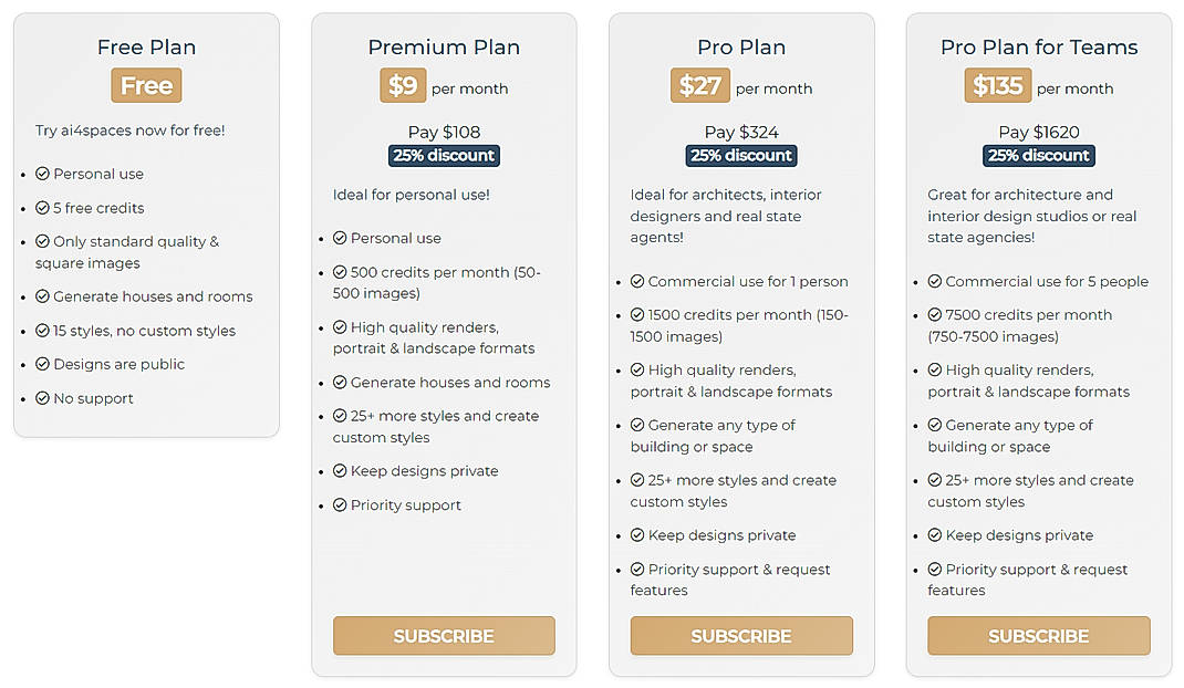 Pricing screenshot