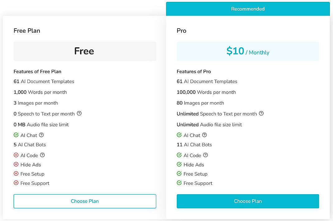 Pricing screenshot