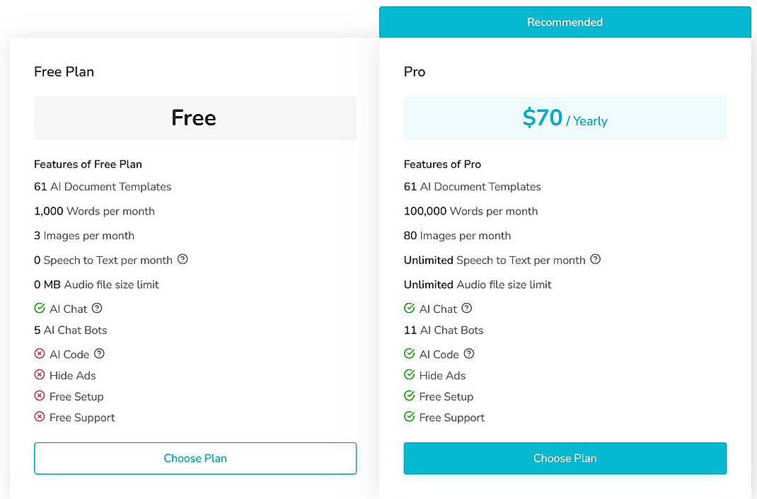 Pricing screenshot