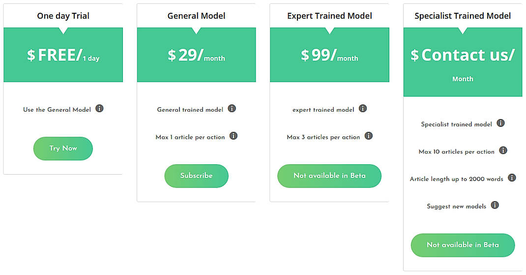 Pricing screenshot