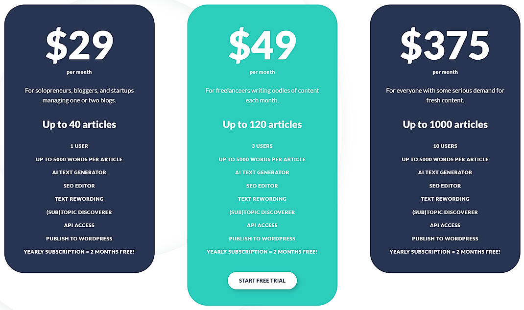 Pricing screenshot