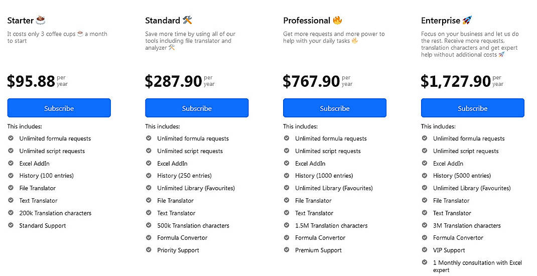 Pricing screenshot
