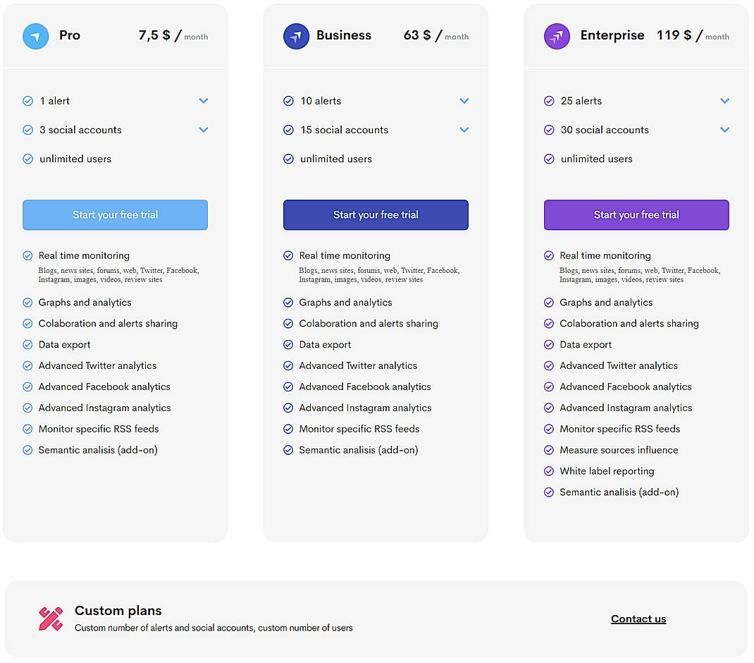 Pricing screenshot