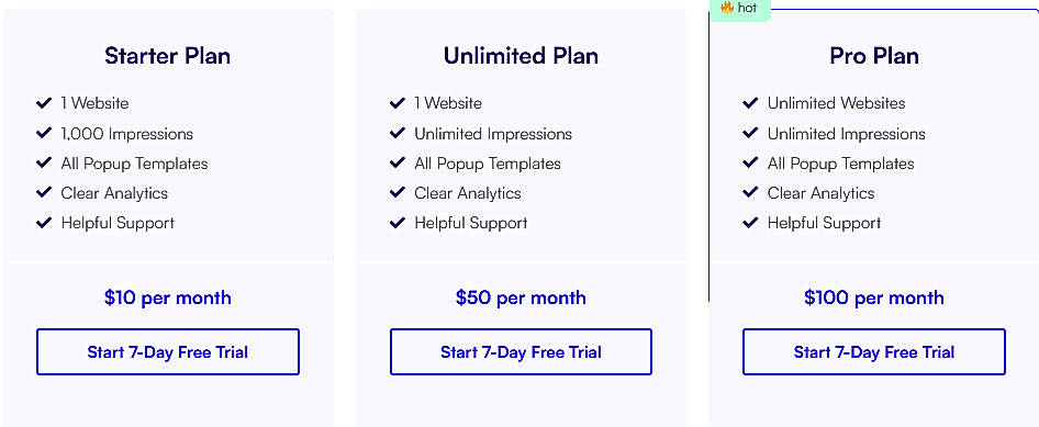 Pricing screenshot
