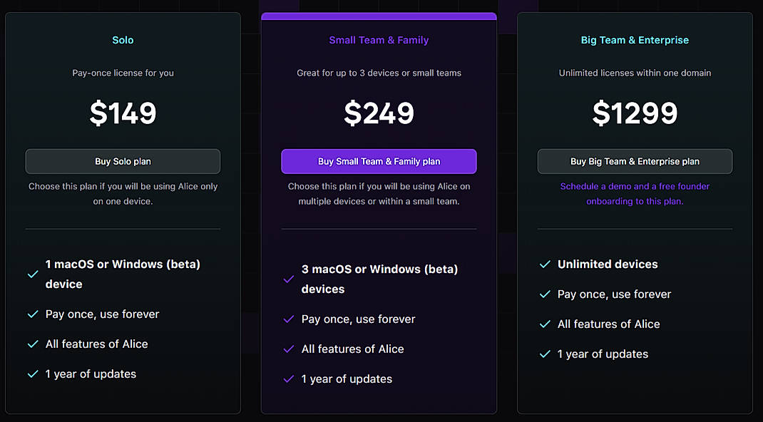Pricing screenshot