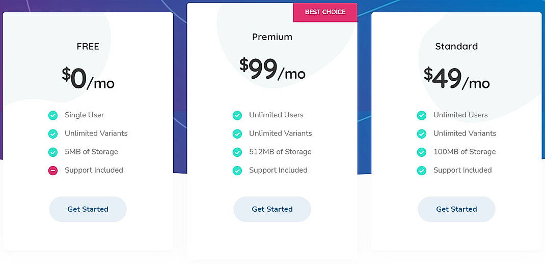 Pricing screenshot