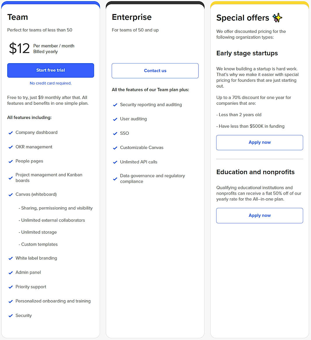 Pricing screenshot