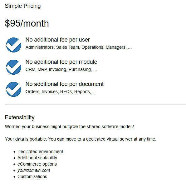 Pricing screenshot