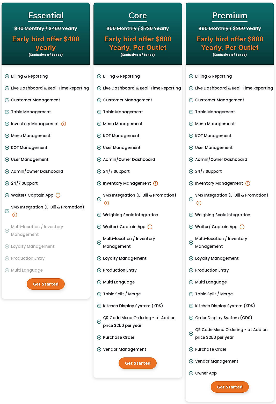 Pricing screenshot