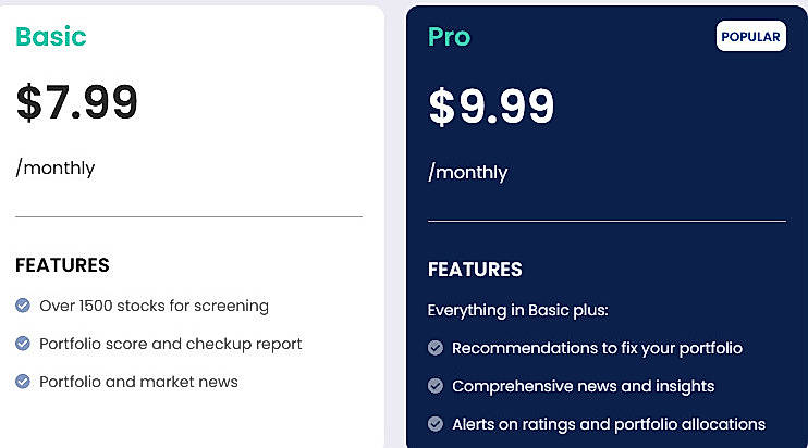 Pricing screenshot