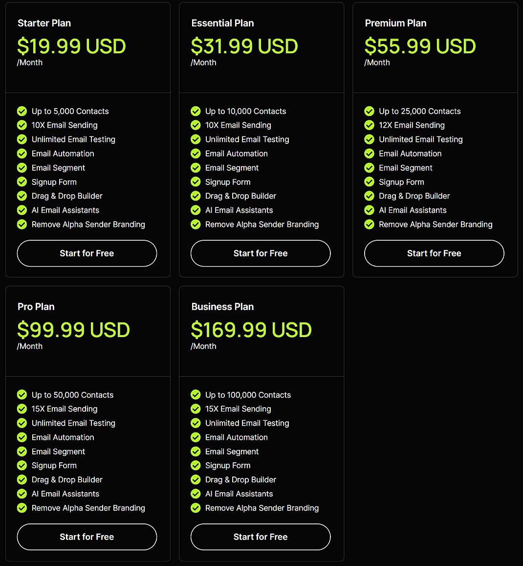 Pricing screenshot