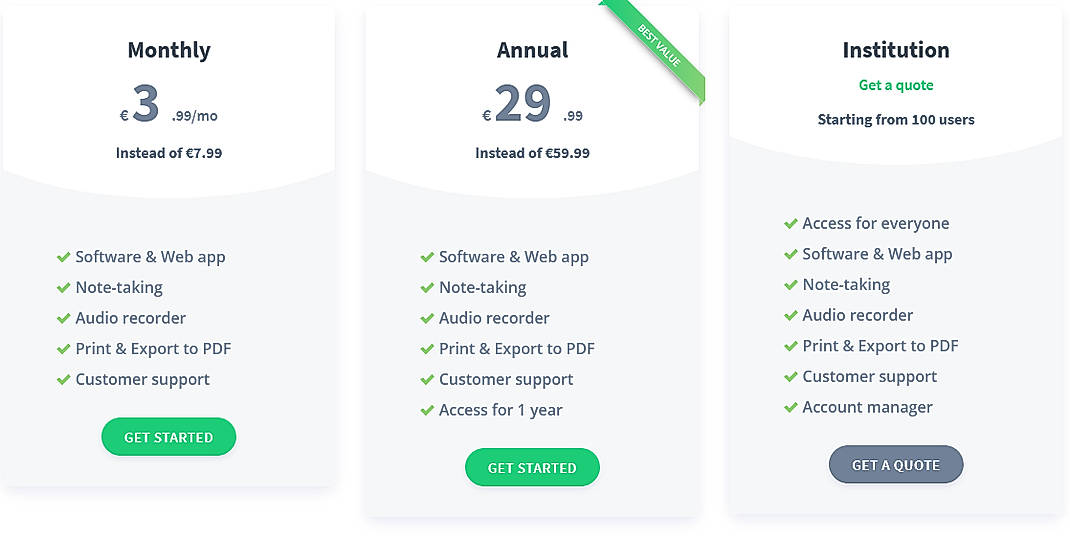 Pricing screenshot