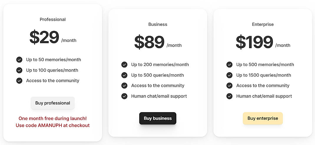 Pricing screenshot