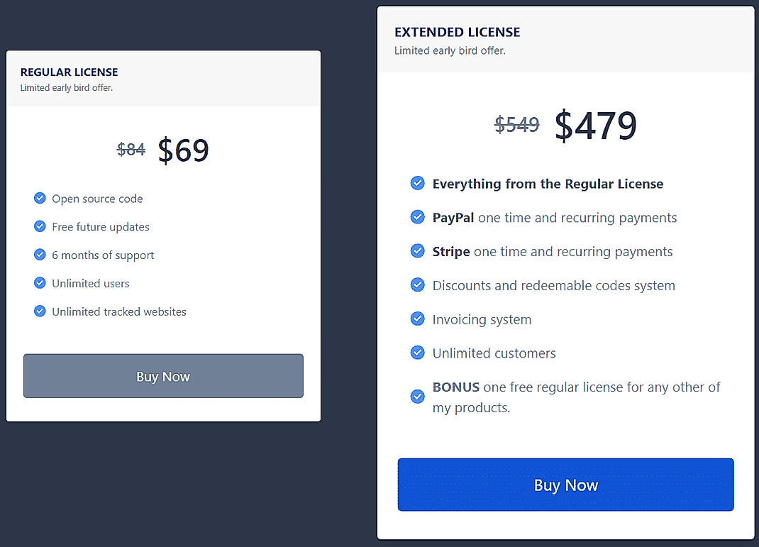 Pricing screenshot